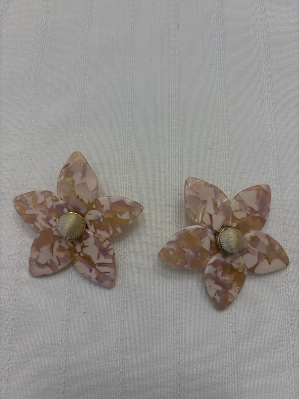 BaubleBar Pink Marbled Flower Clip-On Earrings with Gold Centers